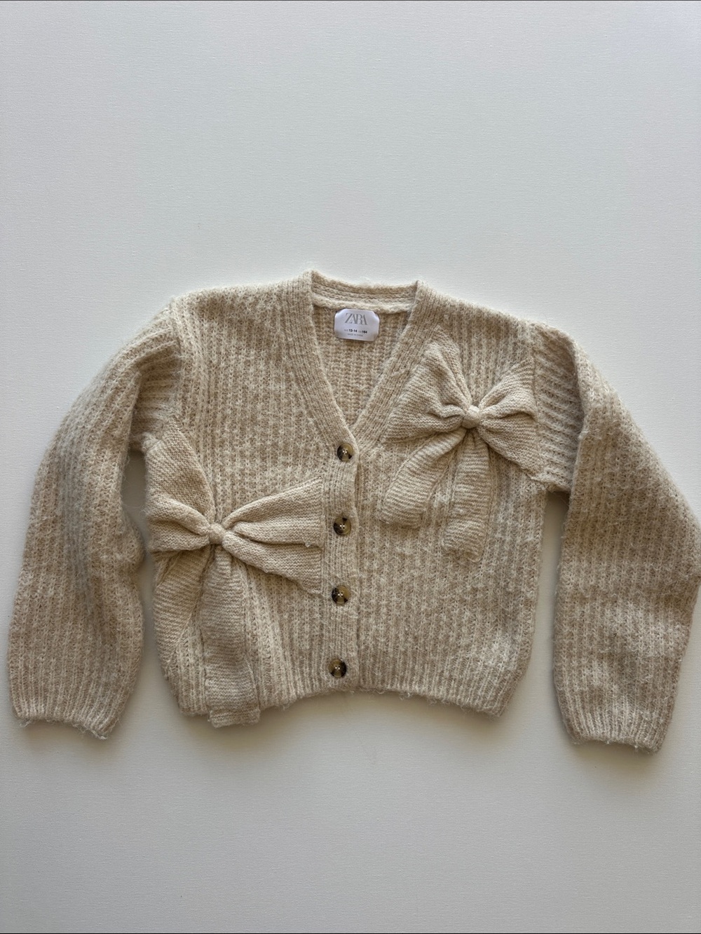 Zara Beige Bow Knit Cardigan